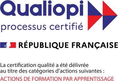 Qualiopi, processus certifié – République française. La certification qualité a été délivrée au titre des catégories d’actions suivantes : actions de formation par apprentissage